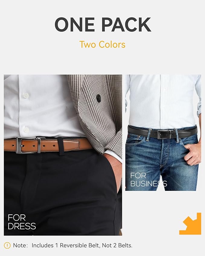 CHAOREN Reversible Belt Men 1 Piece - 1.25" Leather Dress Belt - Trim to Fit for Elegant Style