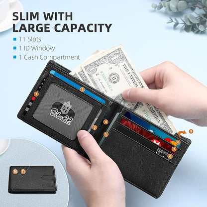 Zitahli Bifold Wallets for Men - Slim RFID Leather Credit Card Holder for 6-11 Cards, Minimalist Thin Wallet with ID Window & Cash Slot,Front Pockt Carteras Para Hombres, Birthday Gifts for Men | Slim, RFID Blocking, Premium, Front Pocket, Gift Box, Le...