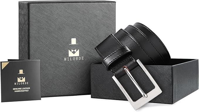 MILORDE Men's Genuine Leather Dress Belt, Handmade, 100% Cow Leather, Fashion & Classic Designs for Work Business and Casual