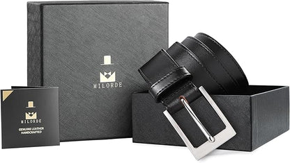 MILORDE Men's Genuine Leather Dress Belt, Handmade, 100% Cow Leather, Fashion & Classic Designs for Work Business and Casual