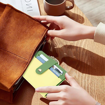 Airkit Small Wallets Woman RFID Blocking Leather Credit Card Holder - with ID Window - Card Wallets for Women - with Zipper Coin Purse - Keychain Wallet
