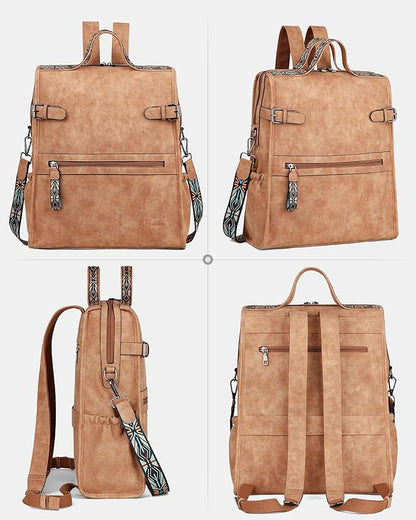 FADEON Leather Laptop Backpack for Women, Designer Ladies Work Travel Computer Backpack with Laptop Compartment Suede Brown