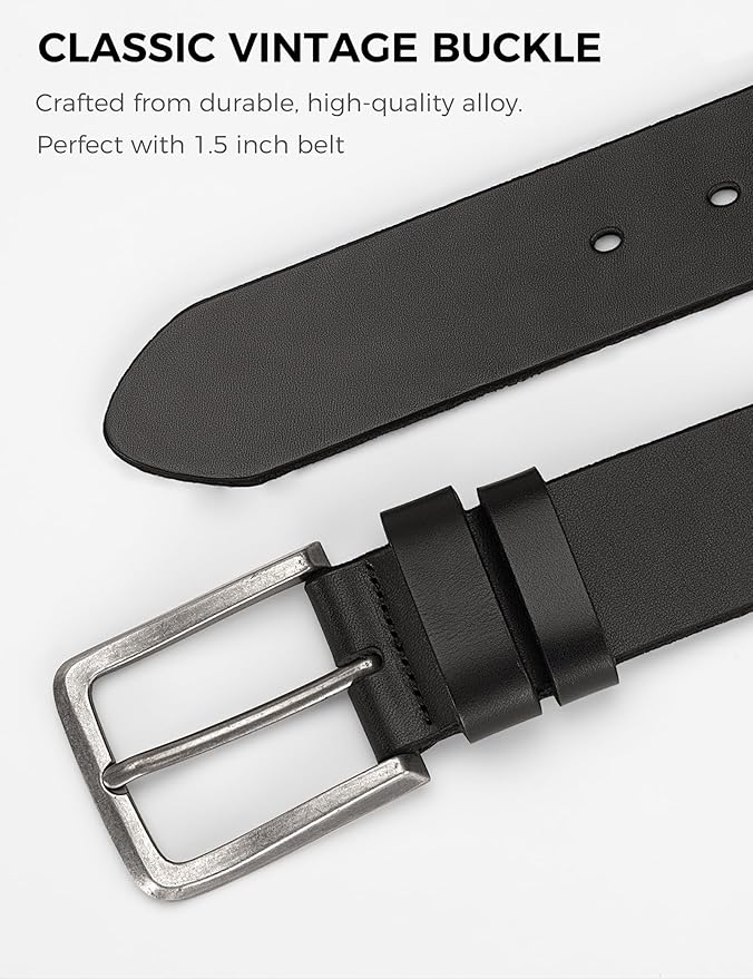 Men's Genuine Leather Belt - 1.5 Inch Casual & Work Belt with Metal Buckle