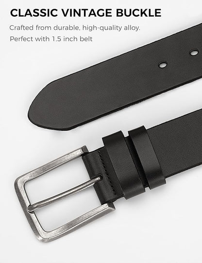 Men's Genuine Leather Belt - 1.5 Inch Casual & Work Belt with Metal Buckle
