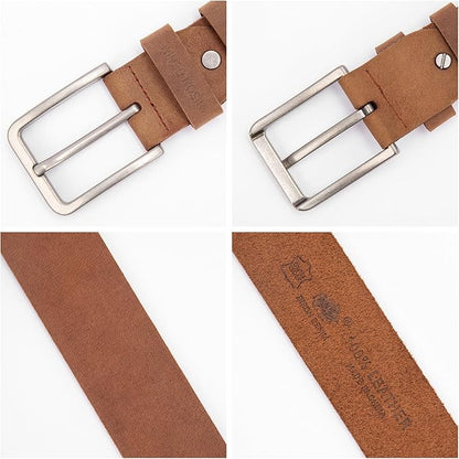 BISON DENIM Men's Belts Leather Dress Genuine Leather Classic Heavy Duty Buckle Belt Casual for Jeans