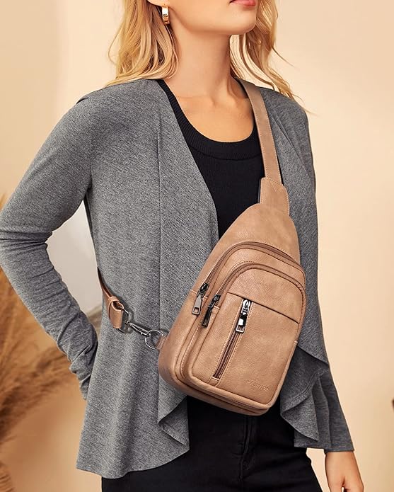 MASINTOR Sling Bag for Women - Crossbody Bags Fanny Pack with Vegan Leather - Adjustable Sling Backack for Travel