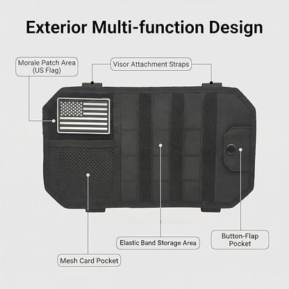 Car Sun Visor Organizer | Multi-Pocket Storage Pouch for SUVs & Trucks | Black Organizer with Double Zippers, Elastic Bands & Glasses Clip | 12.8x7x1.2 Inch