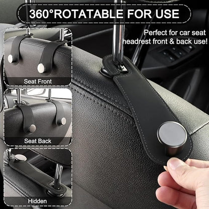 JESTOP Leather Car Seat Storage Hanger, 2 Pack, Stylish Seat Organizer Hooks for Purses, Bags, Coats, Umbrellas, Black