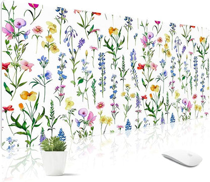 Mouse Pad Leather Desk Mat Large Keyboard Cute Office Desktop Computer Laptop XXL Long Big Aesthetic Modern Design Women Girls Gaming Gamer Oversized Wide Mousepad 31.5"x15.7", White Floral