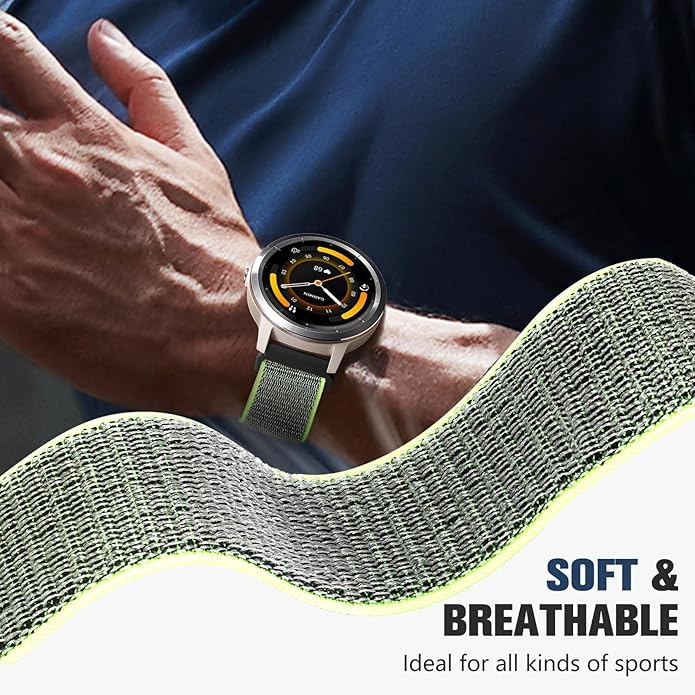 18mm 20mm 22mm Hook and Loop Watch Band Compatible with Garmin Vivoactive 5/ Vivoactive 6/ Vivoactive 3, Soft Nylon Breathable Sport Strap for Venu 2S/ Venu3S/ Forerunner 265s,Venu 3/ Venu 2 Men Women