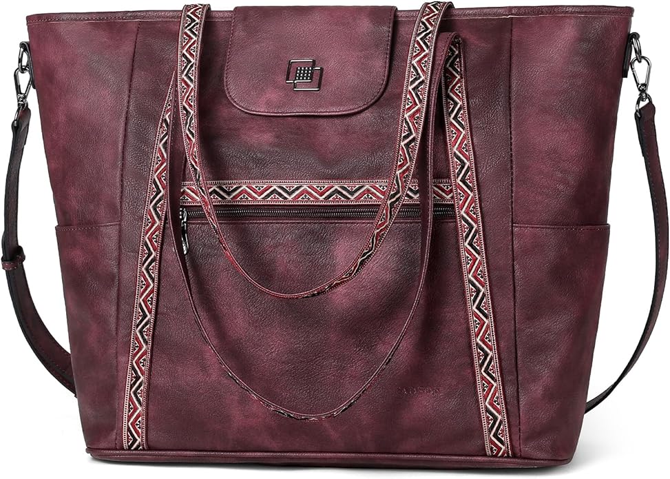 FADEON Large Laptop Tote Bag for Women Designer Leather Laptop Bag Fashion Travel Backpack Purse Shoulder Handbag