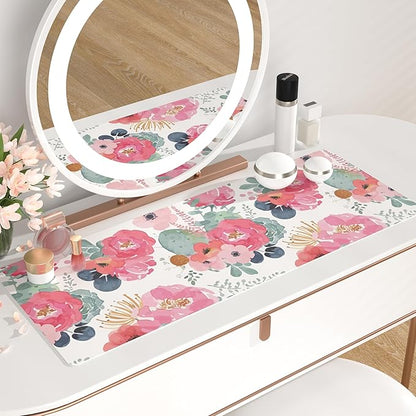 QIYI Large Mouse Pad, Pink Floral Desk Mat for Desktop, Women Girls PU Leather Waterproof Gaming Mousepad, Computer Laptop Desk Accessories Protector Writing Pads for School Office Home 31.5" x 11.8"
