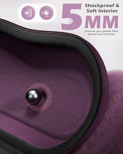 ProCase Sunglasses Case, Hard EVA Shell Shockproof Eyeglass Case for Men Women with Metal Hanging Hook and Velvet Lining, Travel Zipper Sport Glasses Holder Organizer for Gifts- Plum