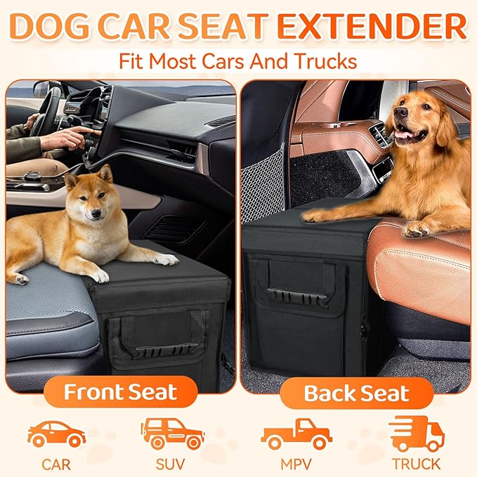 Car Seat Extender for Dogs, Backseat Extender for Large Dog up to 210 LBS, Foldable Back or Front Seat Extender for Most Cars Car Organizer Gap Filler