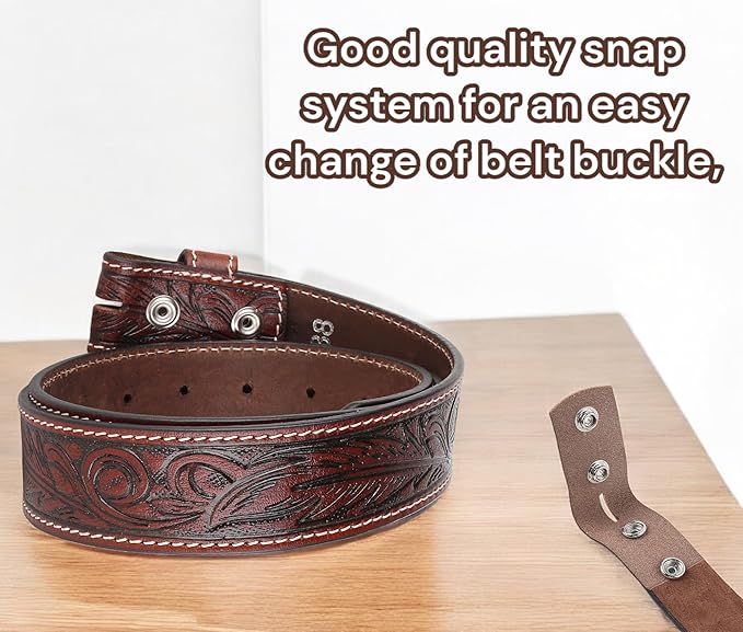 F&L CLASSIC Western Belt without buckle for men – Full Grain Leather Cowboy Belts for jeans - One Piece Leather strap belt