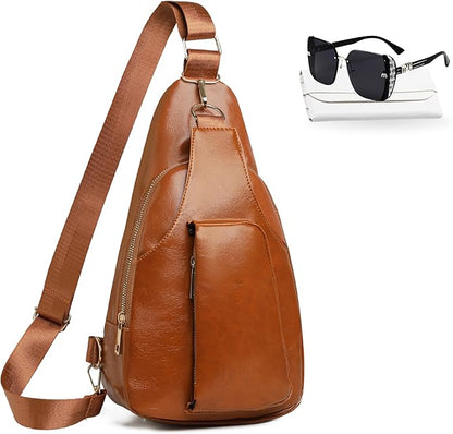 Sling Bag Set, PU Leather Sling Bag, Multi-Zipper Design for Travel, Outdoors, Valentine’s Day Gifts