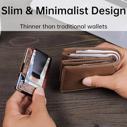 Minimalist Slim Wallet for Men,RFID Blocking Metal Wallet,Aluminum Credit Card Holder & Money Clip 12-15 Cards,Slim Rfid Front Pocket Mens Wallet,Resin Red