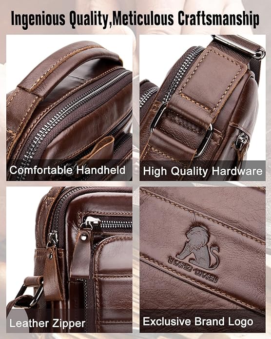 Men's Vinatge Leather Crossbody:Compact with Organized Pockets,Stylish & Functional for Everyday Carry