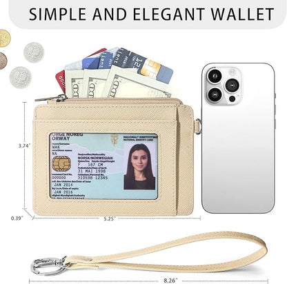 SEAVILIA Small Wallet for Women Slim Wristlet Keychain Wallets RFID Credit Card Holder With Zipper Pocket, ID Window (Beige＆Apricot)