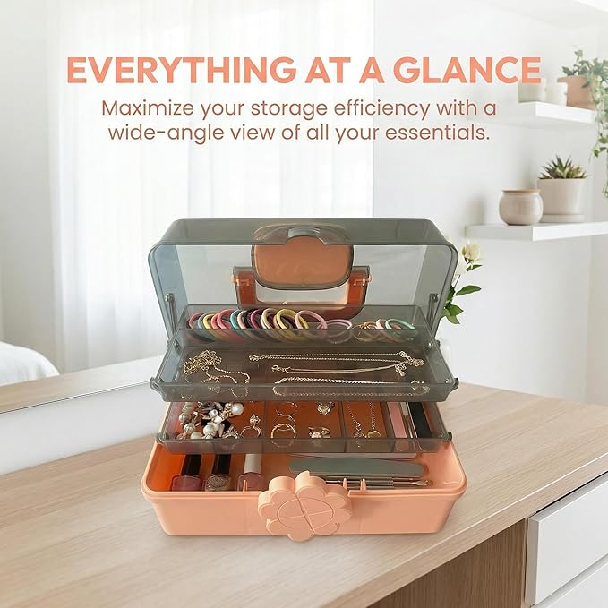 Pulseplay 3-Layer Hair Accseeories Organizer Box for Girls Portable Craft Organizers and Storage with Handle Multipurpose Plastic Storage Box for Hair Accessories,Jewery,Sewing,Art Supply,Nail