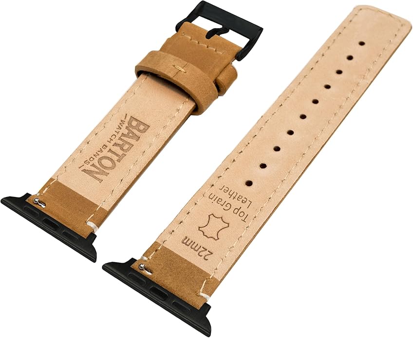 BARTON WATCH BANDS - Top Grain Leather Watch Bands Compatible with Apple Watch Models - 1, 2, 3, 4, 5, 6, 7, 8, 9, 10, SE, Ultra & Ultra 2