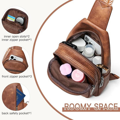Leresas 7L Sling Bag for Women Men Vegan Leather Crossbody Bags Fanny Pack Purse Backpack Over Shoulder Bag Travel Anti Theft