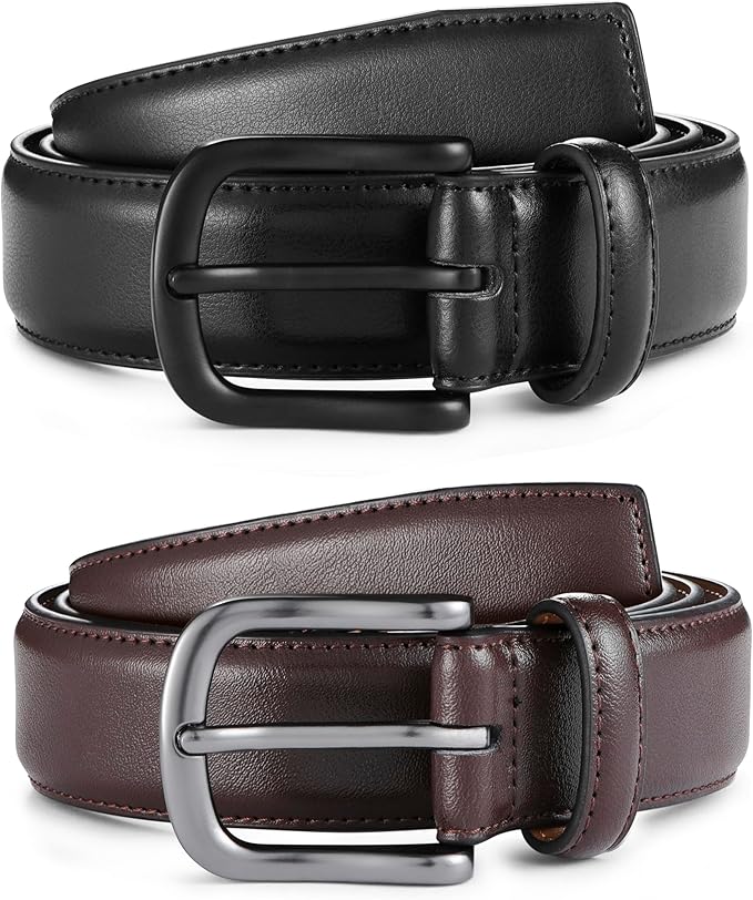 MILORDE Men's Leather Dress Belt 2Pack, Handmade, Genuine Leather, Fashion & Classic Designs for Work Business and Casual