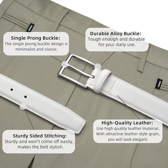 Mens Genuine Leather Dress Belt Classic Casual Belt with Single Prong Buckle for Jeans Pants Work and Business