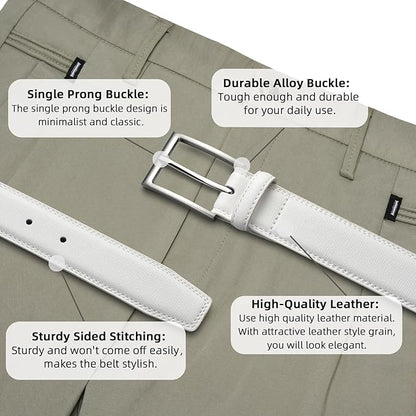 Mens Genuine Leather Dress Belt Classic Casual Belt with Single Prong Buckle for Jeans Pants Work and Business