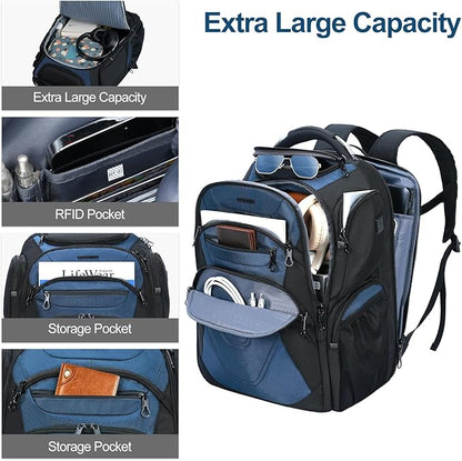 KROSER TSA Friendly Travel Laptop Backpack 18.4 inch XXXL Gaming Backpack Water-Repellent College Daypack Business Backpack with RFID Pockets & USB Port for Men/Women-Black/Haze Blue
