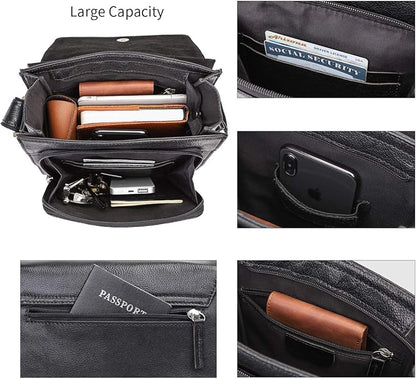 Augus Leather Messenger Crossbody Shoulder Bag for Men Work Business Casual Adjustable straps With YKK Metal Zipper