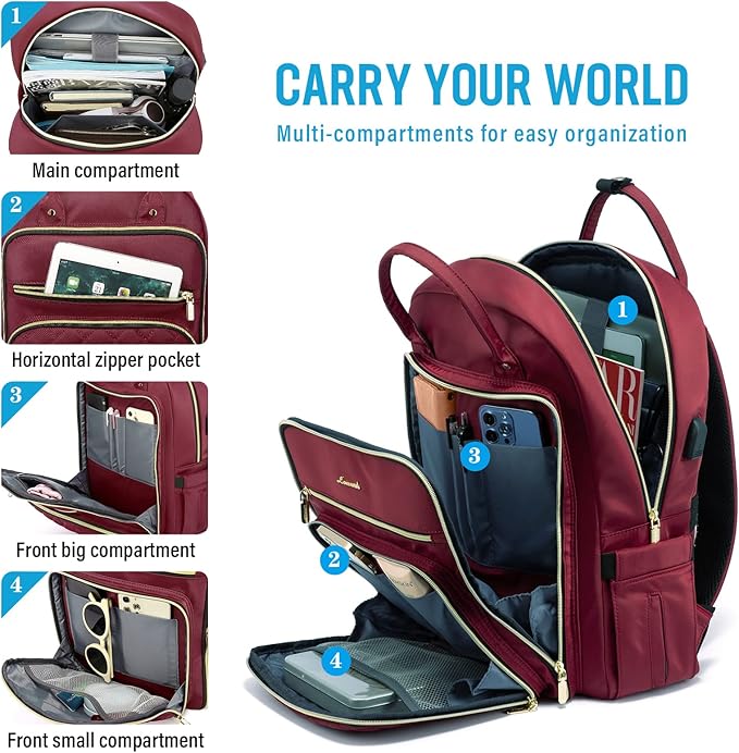 LOVEVOOK Laptop Backpack for Women, Water Resistant Travel Work Backpacks Purse Stylish College Business Teacher Nurse Computer Bag with USB Charging Port, Fits 17" Laptop