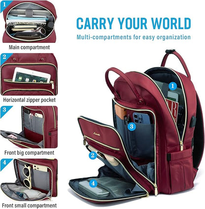 LOVEVOOK Laptop Backpack for Women, Water Resistant Travel Work Backpacks Purse Stylish College Business Teacher Nurse Computer Bag with USB Charging Port, Fits 17" Laptop