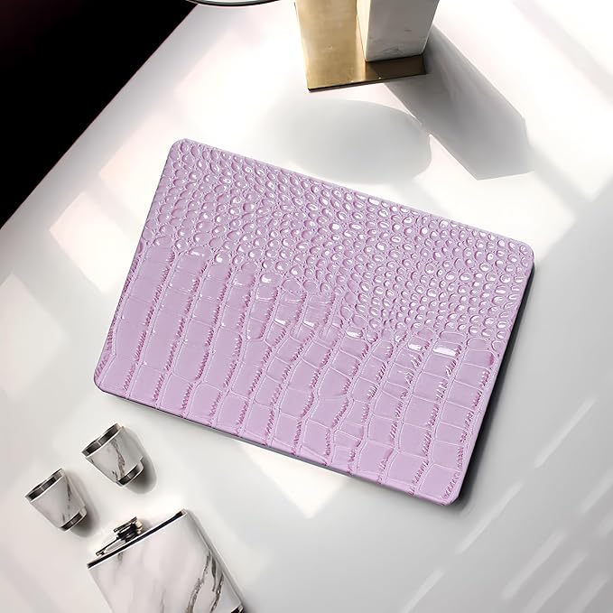 KEROM Compatible for Crocodile MacBook Pro 13 Inch Case 2025-2016 M2 M1 A2338 A2289 A2251 A2159 A1989 A1706 A1708, Textured Aligator Skin Snakeskin PU Leather Hardshell & Keyboard Cover, Lilac