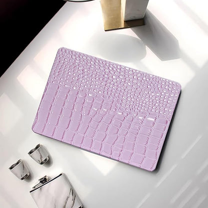 KEROM Compatible for Crocodile MacBook Pro 13 Inch Case 2025-2016 M2 M1 A2338 A2289 A2251 A2159 A1989 A1706 A1708, Textured Aligator Skin Snakeskin PU Leather Hardshell & Keyboard Cover, Lilac
