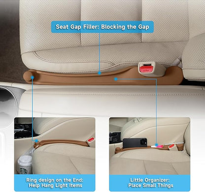 Car Seat Gap Filler Set of 2, 3IN1 Seat Side Gap Filler Plug with Storage Slot & Hook Function, Soft Foam Universal Fit Car SUV Truck Fill Gap Between Seats Console Organizer（Standard Saddle Brown）
