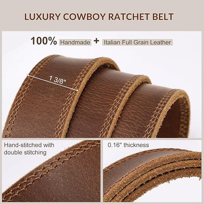 Mens Leather Belt, Ratchet Belts for Men Full Grain Leather Handmade, 100% Italian Top Genuine Leather Dress Belt
