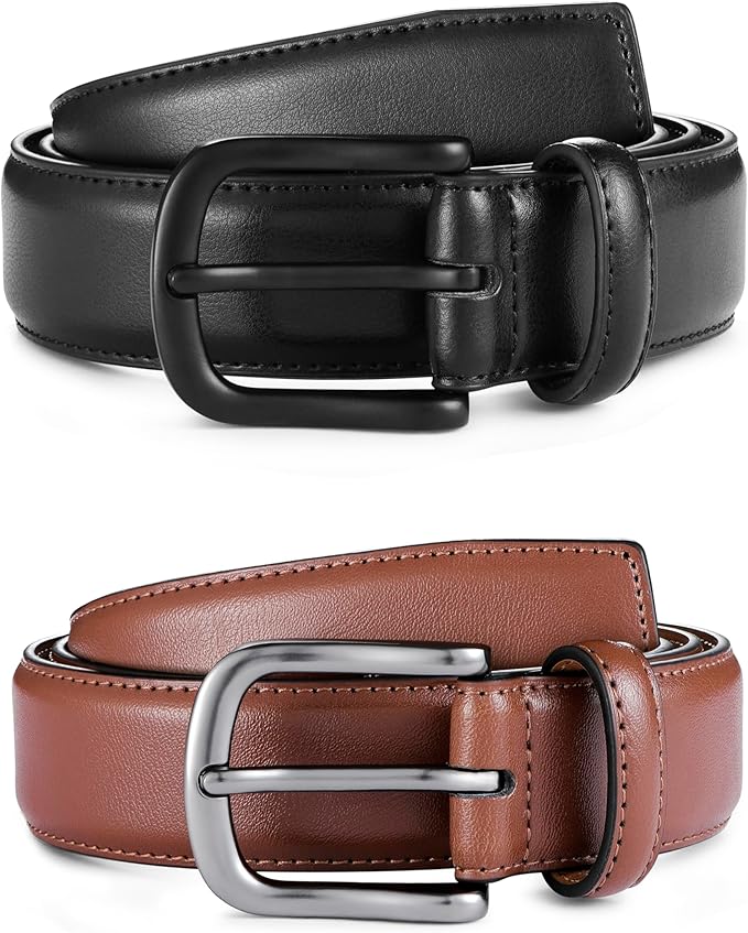 MILORDE Men's Leather Dress Belt 2Pack, Handmade, Genuine Leather, Fashion & Classic Designs for Work Business and Casual