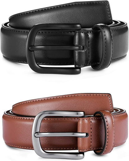 MILORDE Men's Leather Dress Belt 2Pack, Handmade, Genuine Leather, Fashion & Classic Designs for Work Business and Casual