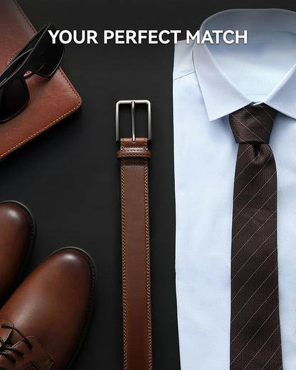 CHAOREN Leather Dress Belt Men 2 Pack - 1 3/8" Mens Belts for Work Business Casual Jeans