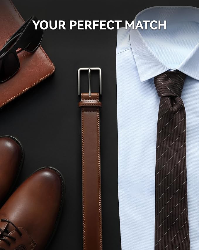 CHAOREN Leather Dress Belt Men 2 Pack - 1 3/8" Mens Belts for Work Business Casual Jeans