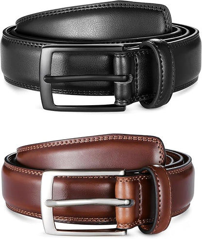 MILORDE Men's Leather Dress Belt 2Pack, Handmade, Genuine Leather, Fashion & Classic Designs for Work Business and Casual