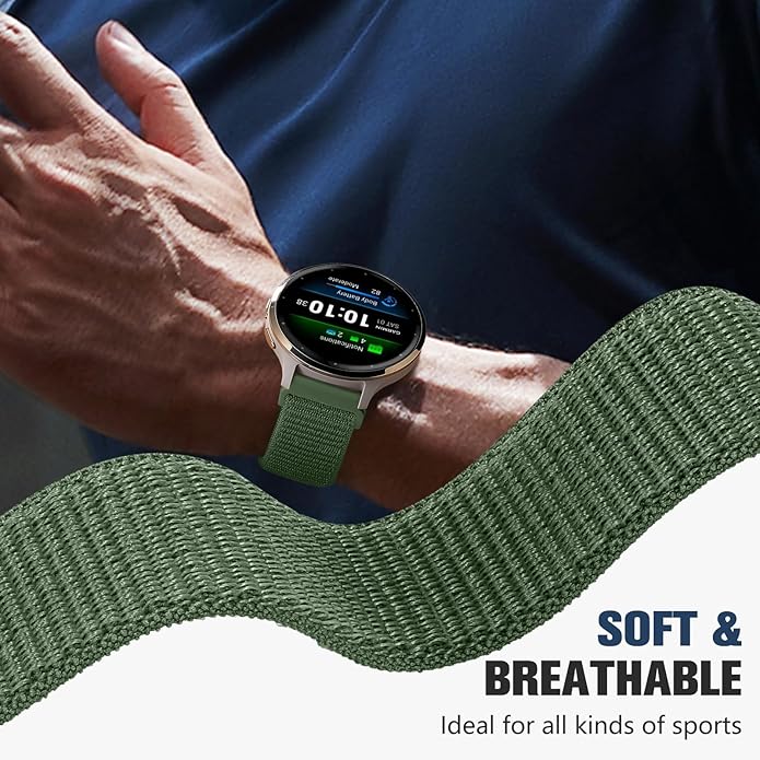 18mm 20mm 22mm Hook and Loop Watch Band Compatible with Garmin Vivoactive 5/ Vivoactive 6/ Vivoactive 3, Soft Nylon Breathable Sport Strap for Venu 2S/ Venu3S/ Forerunner 265s,Venu 3/ Venu 2 Men Women