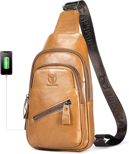 LUKZIJAES Genuine Leather Sling Bag for Men