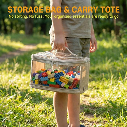 holay Clear Toy Storage Bags with Handle, 4 Pack Playroom Storage Organizer Bins Kids Toys, Board Games, Busy Bags, and Homeschool Supplies –Transparent PVC with Reinforced Base(Brown, Small)