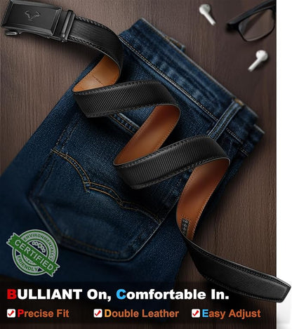BULLIANT Men Belt,Ratchet Leather Belt Click Adjustable for Men Jeans Dress Casual 1 3/8-Cut to Fit