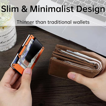 Minimalist Slim Wallet for Men,RFID Blocking Metal Wallet,Aluminum Credit Card Holder & Money Clip 12-15 Cards,Slim Rfid Front Pocket Mens Wallet,Matte Orange