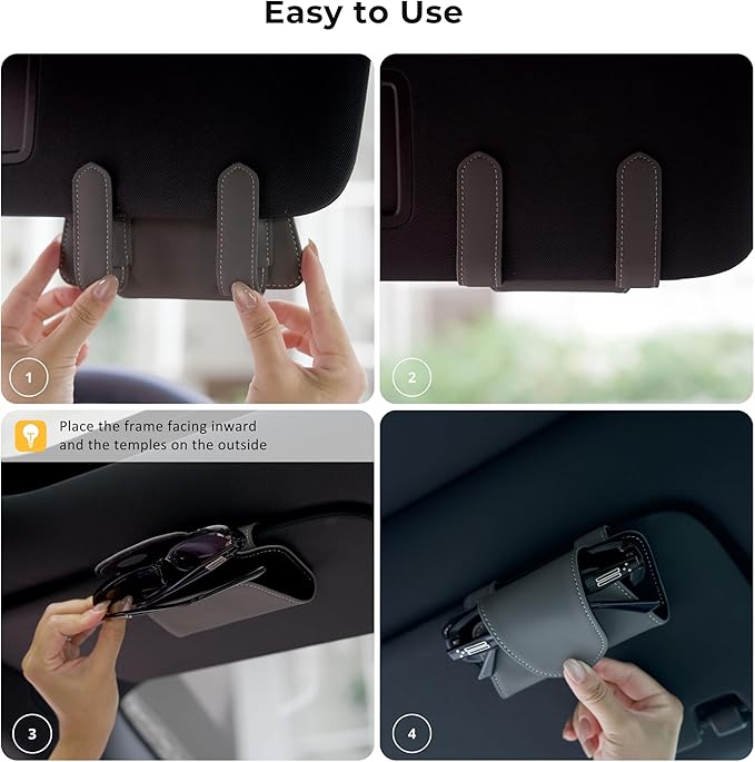 Car Sunglasses Holder Case, Leather Sunglasses Holder Clip for Car Sun Visor, Magnetic Glasses Clip, Car Interior Storage Accessories (Gray)