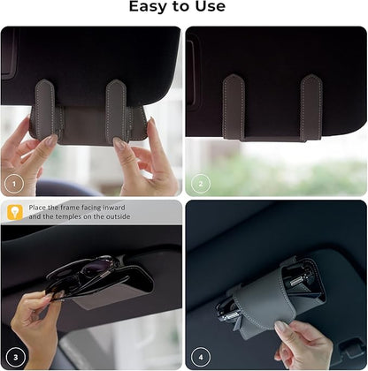Car Sunglasses Holder Case, Leather Sunglasses Holder Clip for Car Sun Visor, Magnetic Glasses Clip, Car Interior Storage Accessories (Gray)