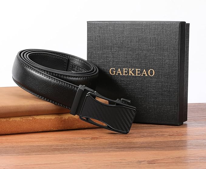 GAEKEAO Mens Belt Leather 1 3/8" - Micro-Adjust Buckle Ratchet Belts for Men Dress Casual to Formal Trim to Fit with Gift Box